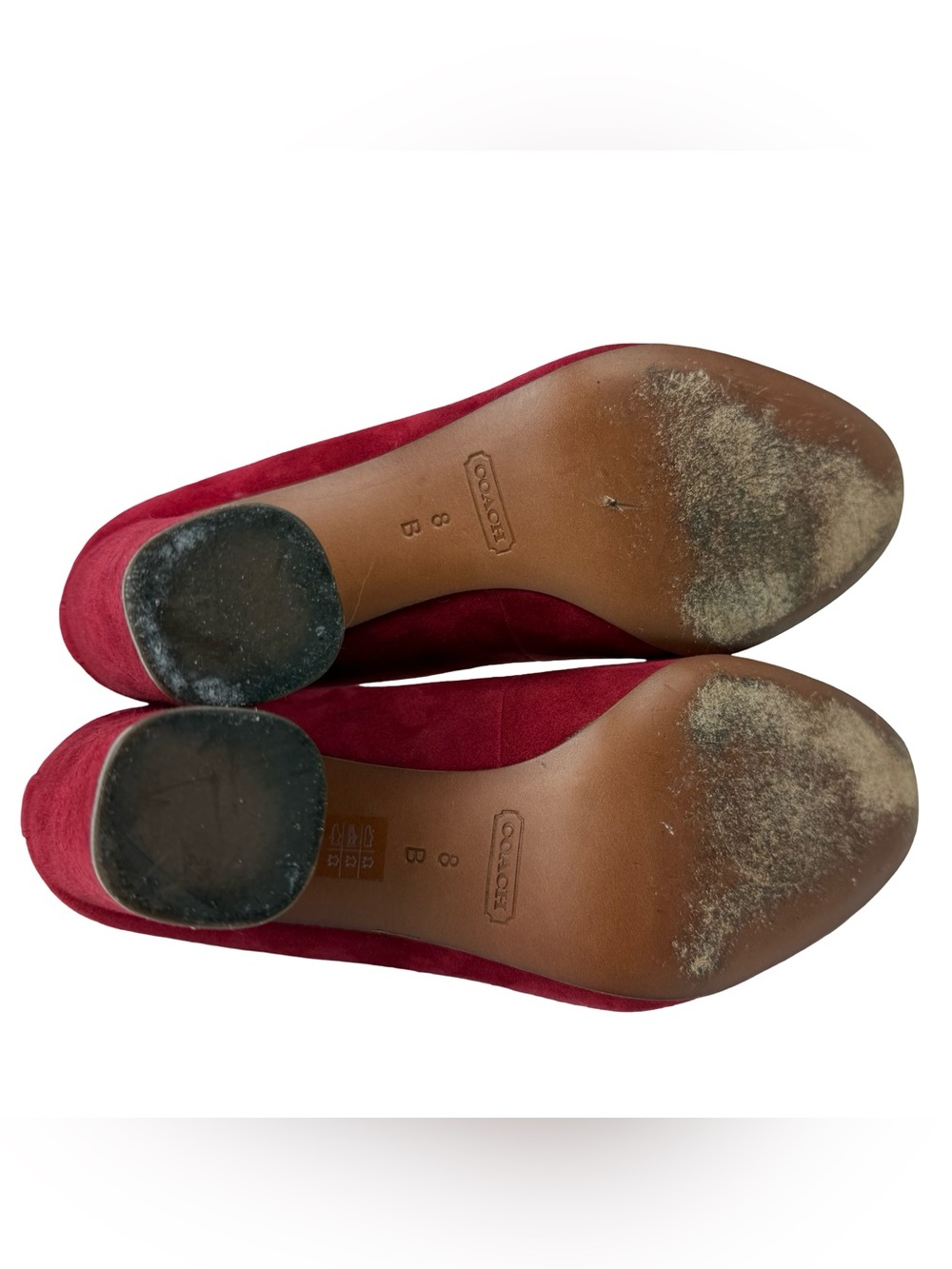 Coach Ophelia Block Heel Pumps Women’s 8 B Scarlet Red Suede Logo Accent Preppy - Picture 4 of 10